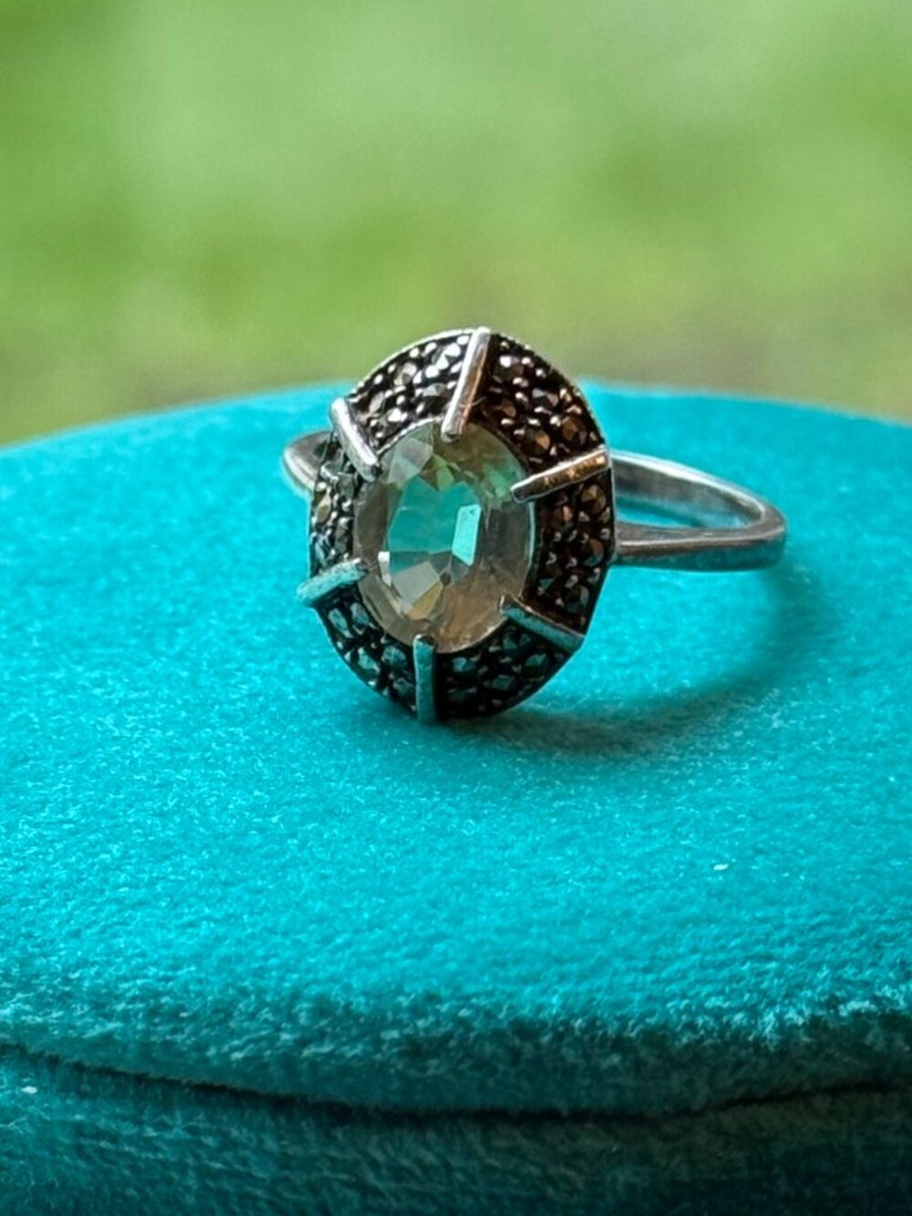 Art Deco Citrine and Marcasite Cocktail Ring in Sterling Silver - Picture 5 of 6